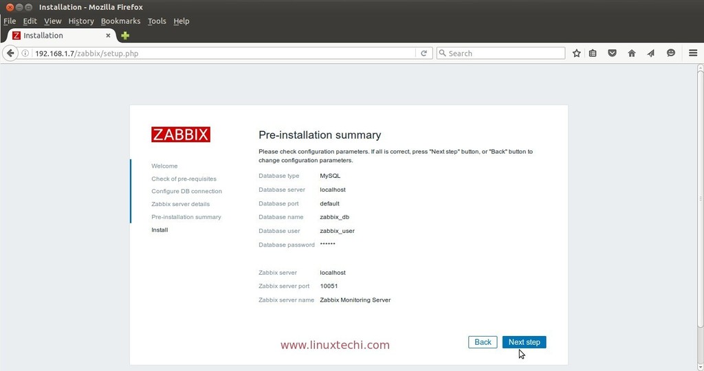 Pre-installation-summary-zabbix-server