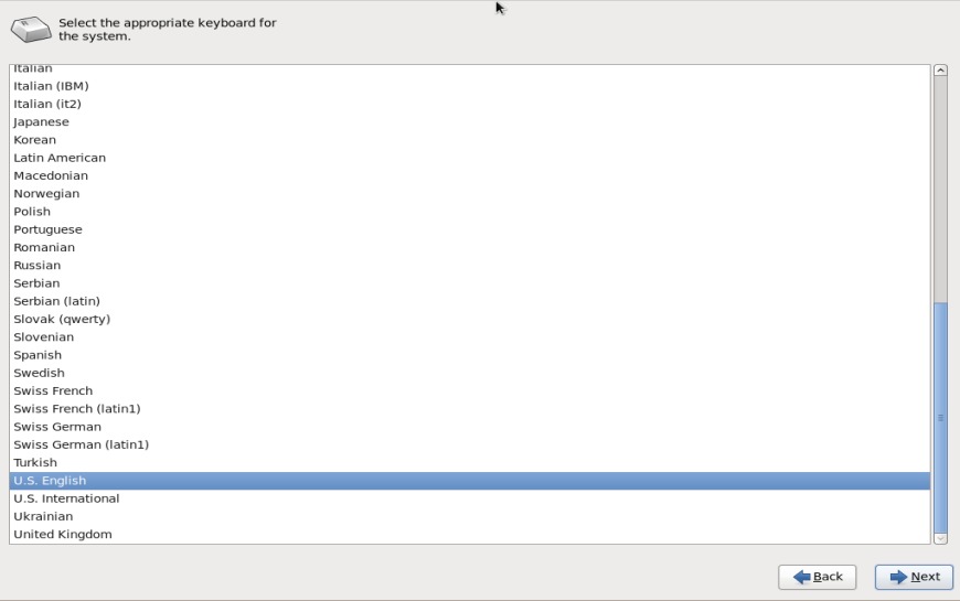 CentOS installation Keyboard Layout