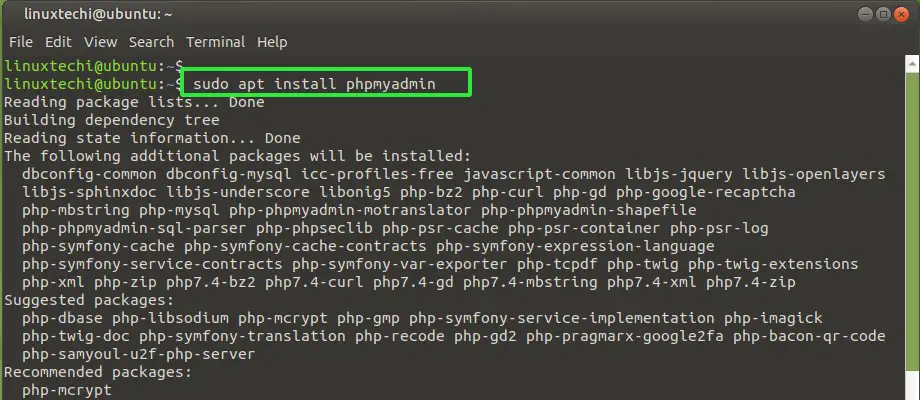 install apache mysql phpmyadmin ubuntu 18.04