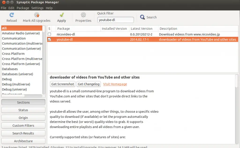 youtube-dl-synaptic