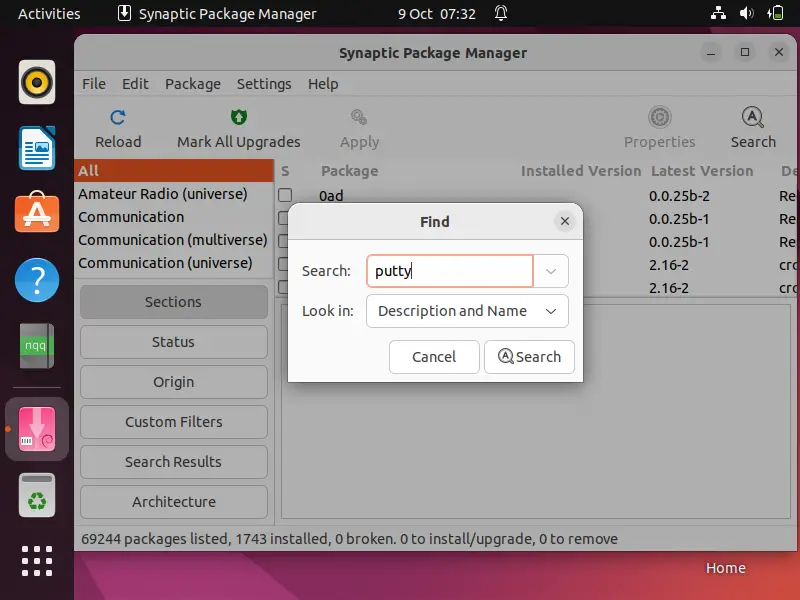 Search-Putty-Synaptic-Package-Manager