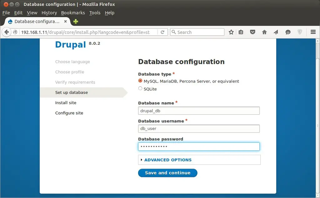 Database configuration-drupal-installation