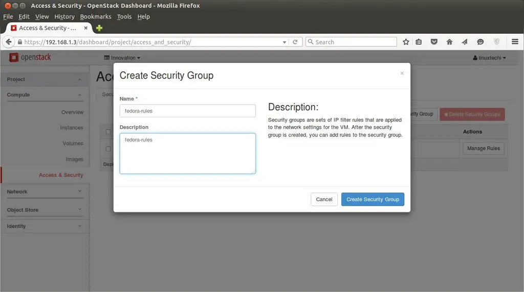 Security-Group-OpenStack-Dashboard