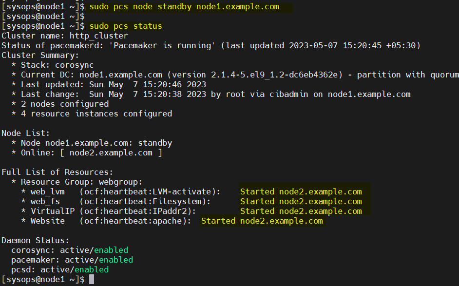 pcs-node-statndby-rhel