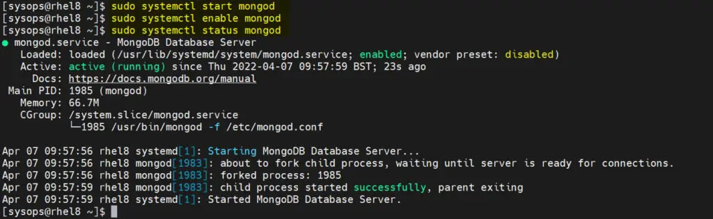 Start-enable-mongod-service-rhel