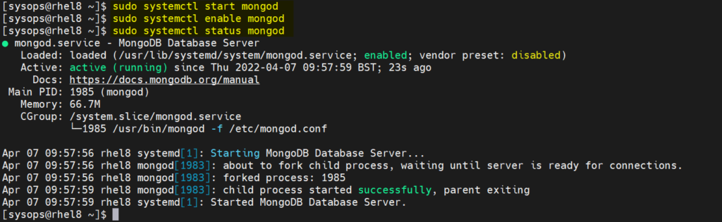 Start-enable-mongod-service-rhel