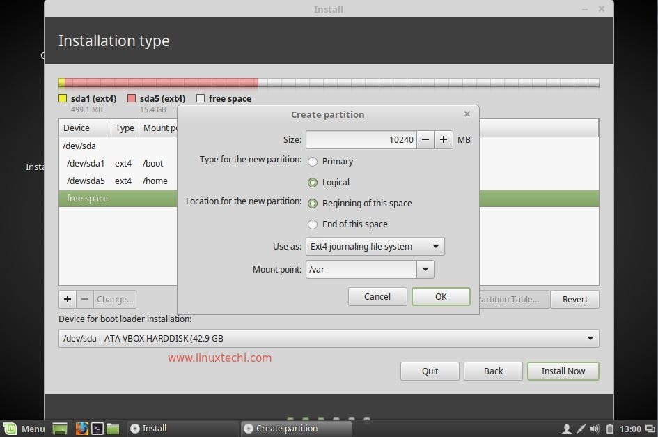 cerate-var-partition-during-linuxmint18-installation