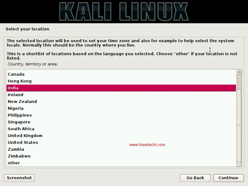 Select-Location-During-Kalilinux-installation