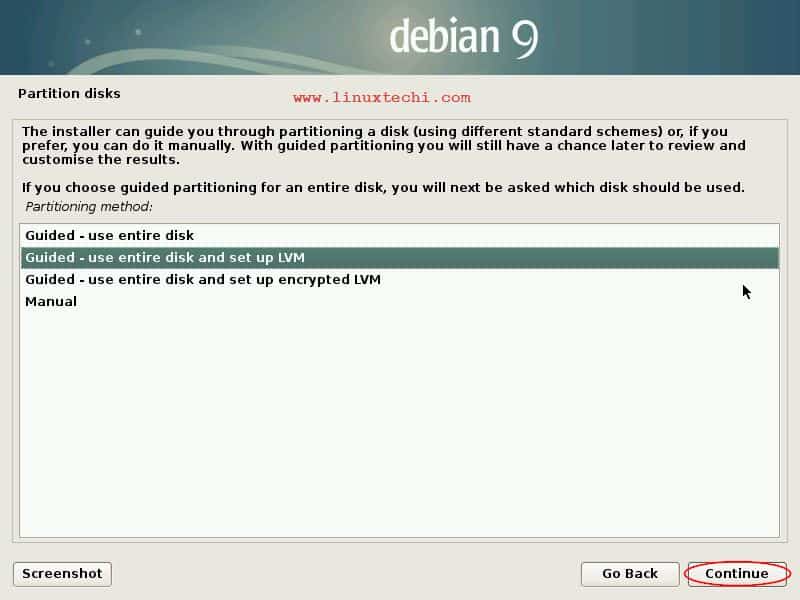 Guided-disk-lvm-debian9-installation