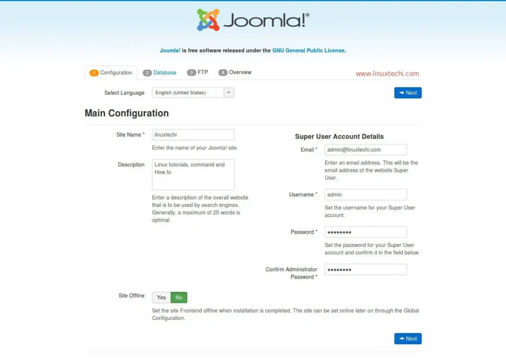 Joomla-Web-Installer-SiteName-UserName-