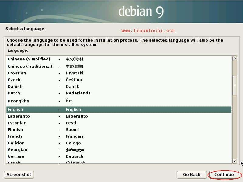 Language-Selection-Debian9-Installation