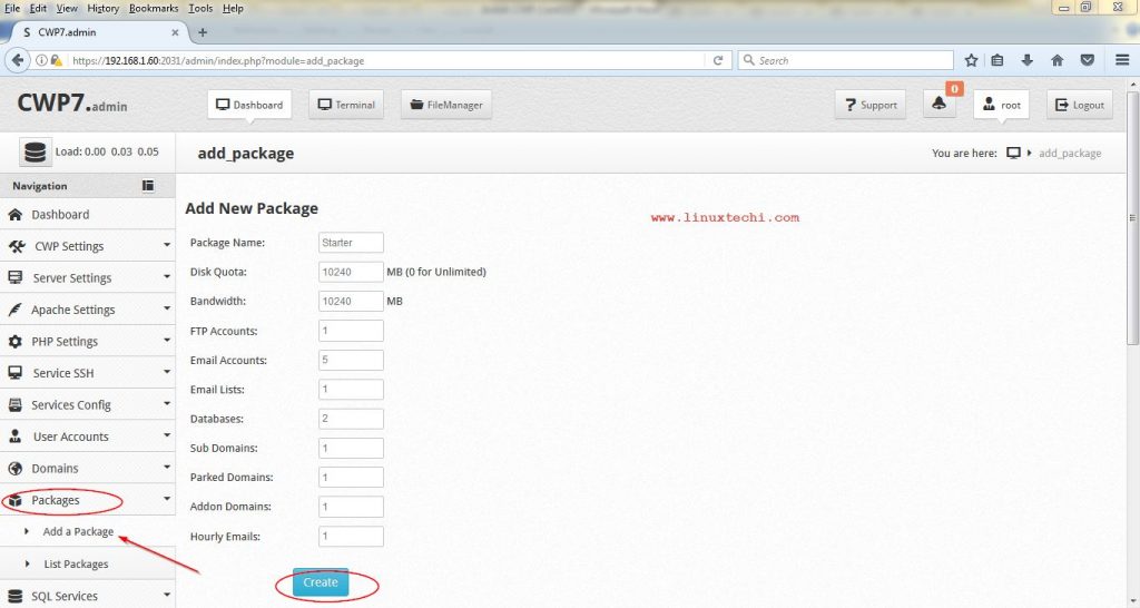 Create-Web-Hosting-Package-CWP-Admin-Panel