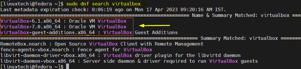 Available-VirtualBox-Versions-DNF-Command