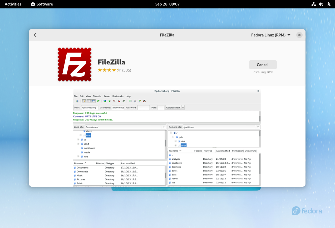 FileZilla-Installation-Progress-Fedora