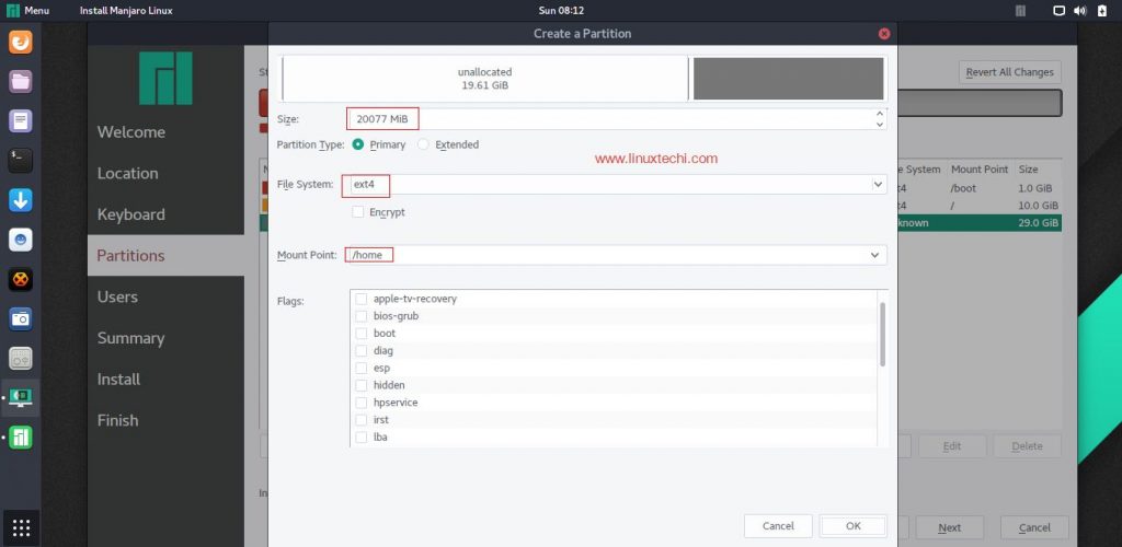 Home-partition-manjaro-linux-installation