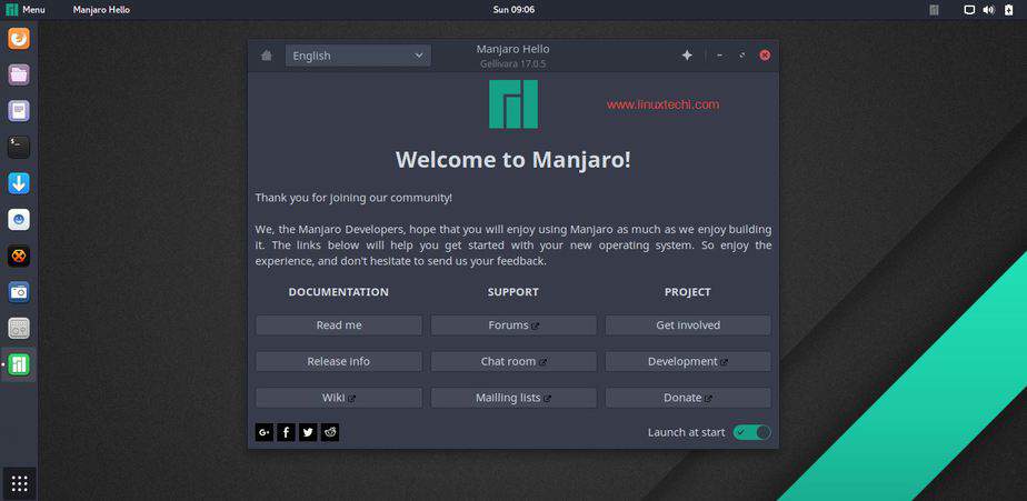 Manjaro-17-05-Welcome-Message-Gnome