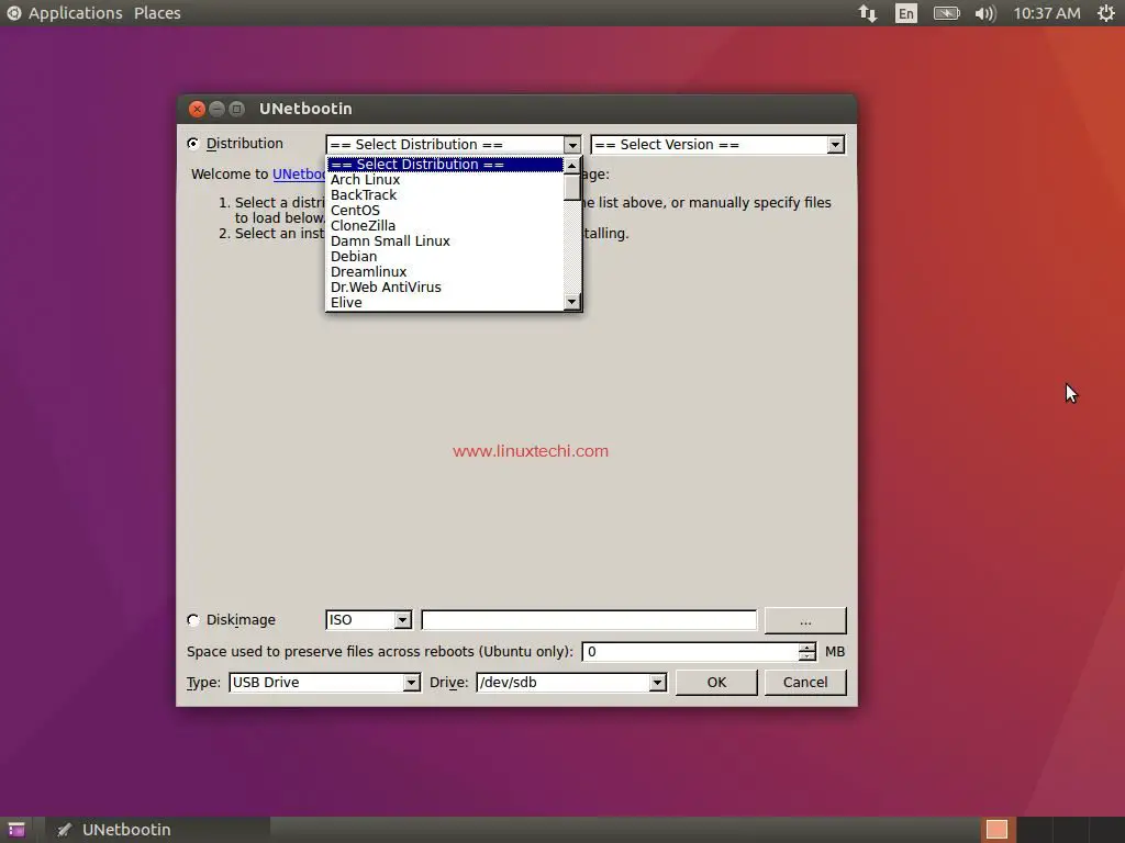 Distribution-Version-UNetbootin-Ubuntu-LinuxMint