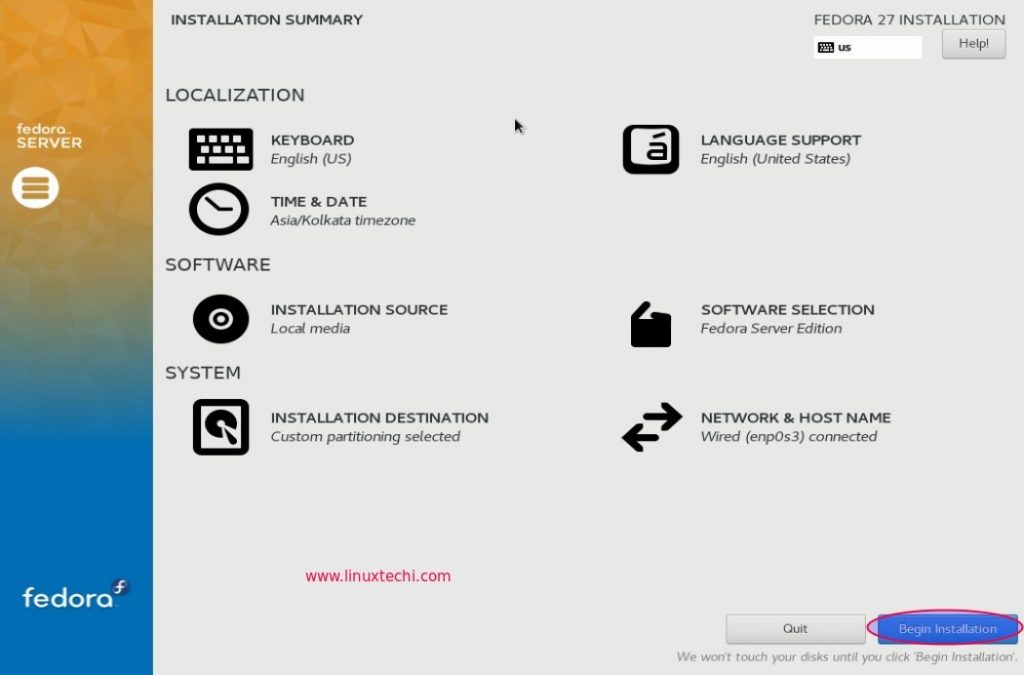Fedora27-Server-Begin-Installation