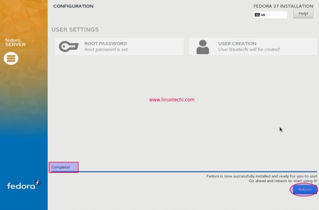 Fedora27-Server-Installation-Completed