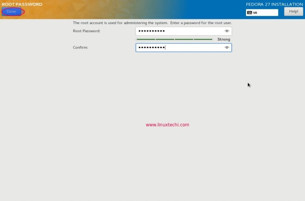 Fedora27-Server-root-password-set-durig-installation