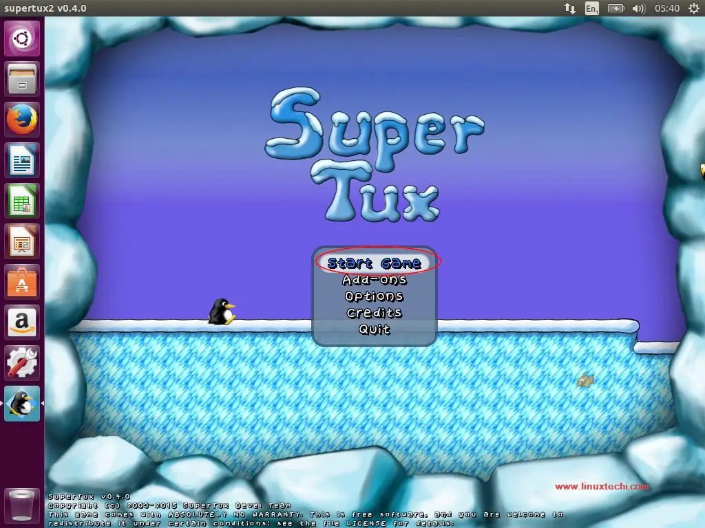 Start-supertux2-game-ubuntu16-04