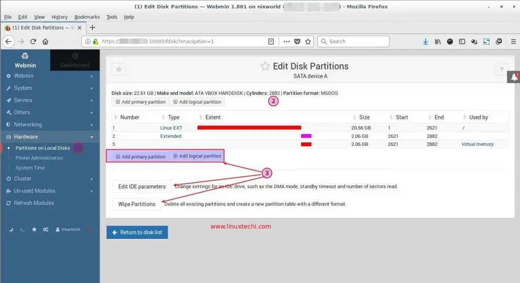 Create-Edit-Disk-Partitions-Webmin-Dashboard