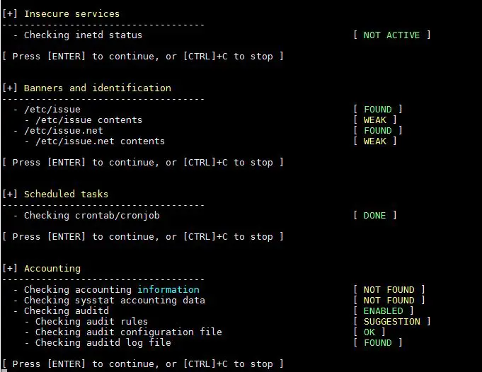 Insecure-service-Banners-Cronjob-Accounting-Audit-Lynis