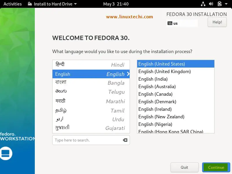 Language-Fedora30-Installation