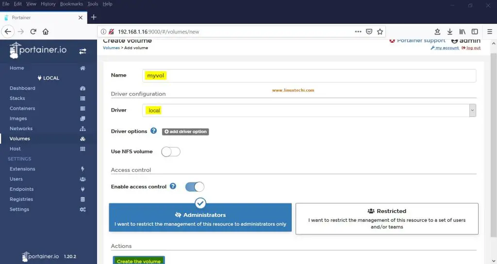 Volume-Creation-Portainer-io-gui
