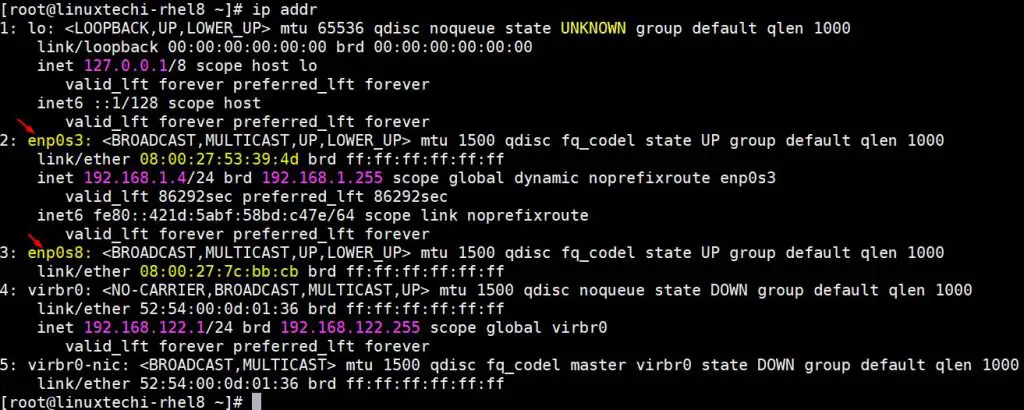 configure static ip address rhel 8