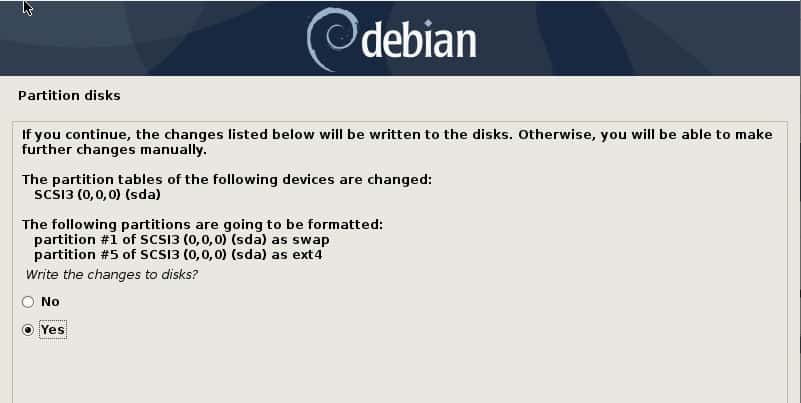 Write-changes-to-disk-Yes-Debian10