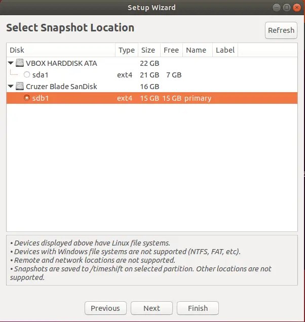 Select-snapshot location