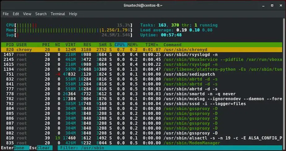Filter-linux-process-htop-command