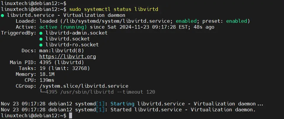 Libvirtd Service Status On Debian 12