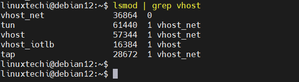 List Vhost Modules KVM Debian 12