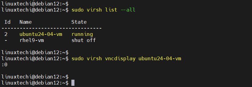 VNC Display KVM VM Debian 12