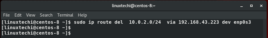 Delete Static Route with ip command