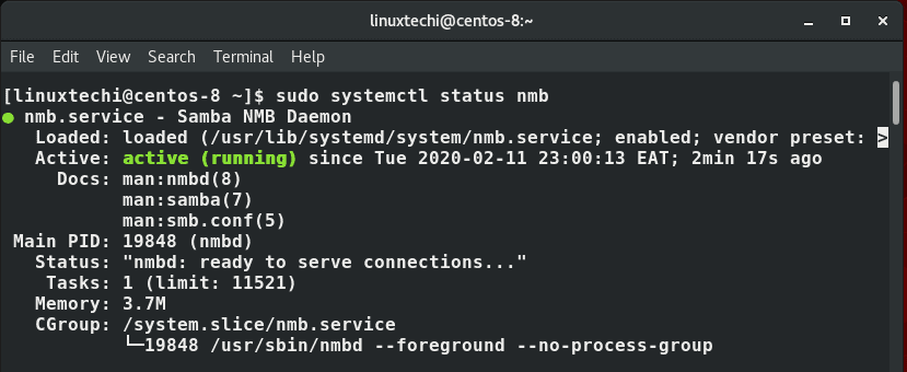 nmb-service-status-centos8