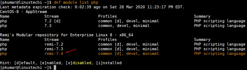 dnf-module-list-php-centos8