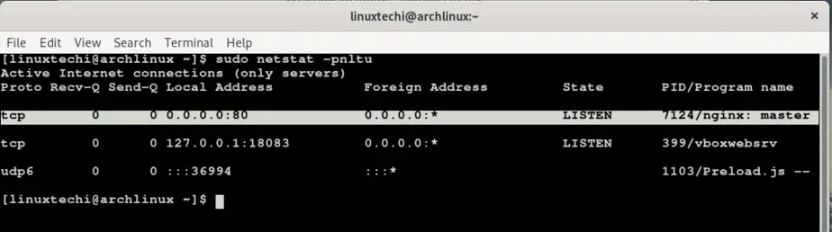 nginx-port-netstat-arch-linux