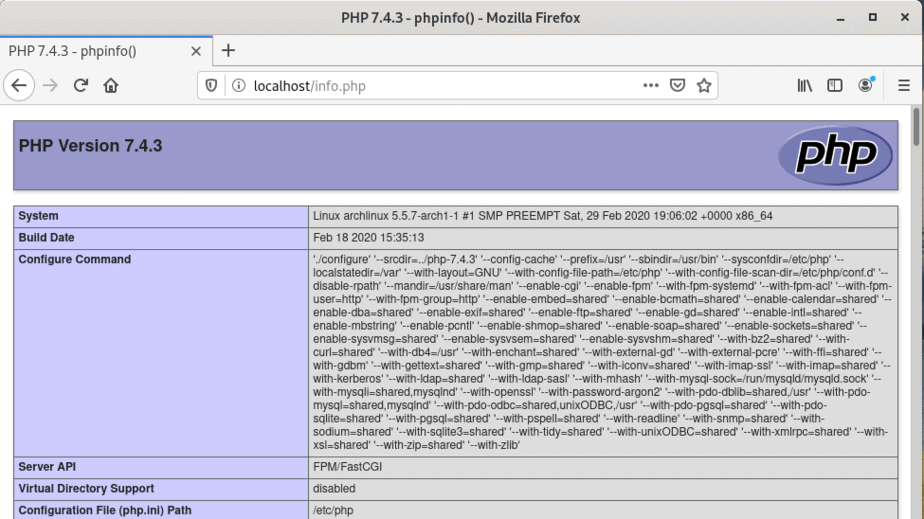 php-info-page-arch-linux