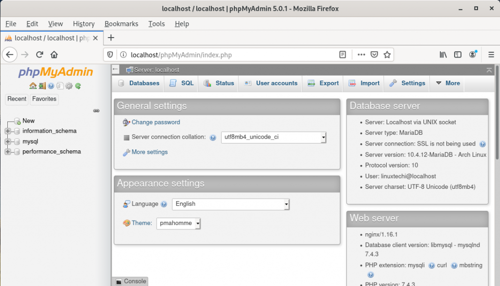 phpmyadmin-dashboard-arch-linux