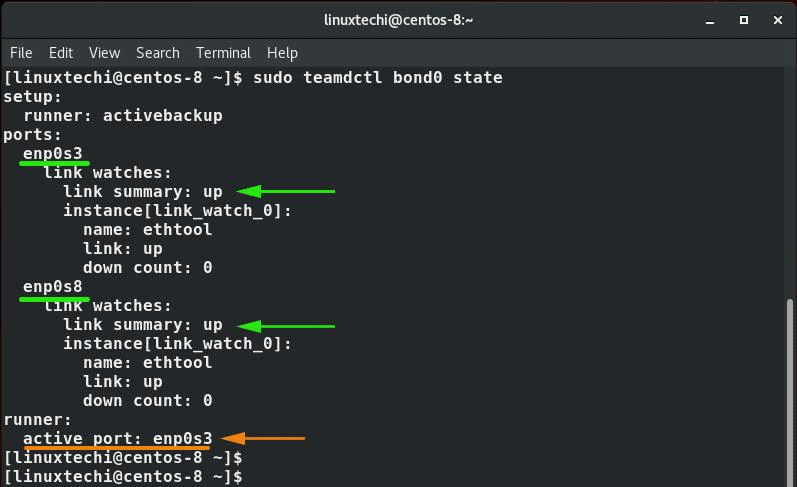 teamdctl-bond-state-command-linux