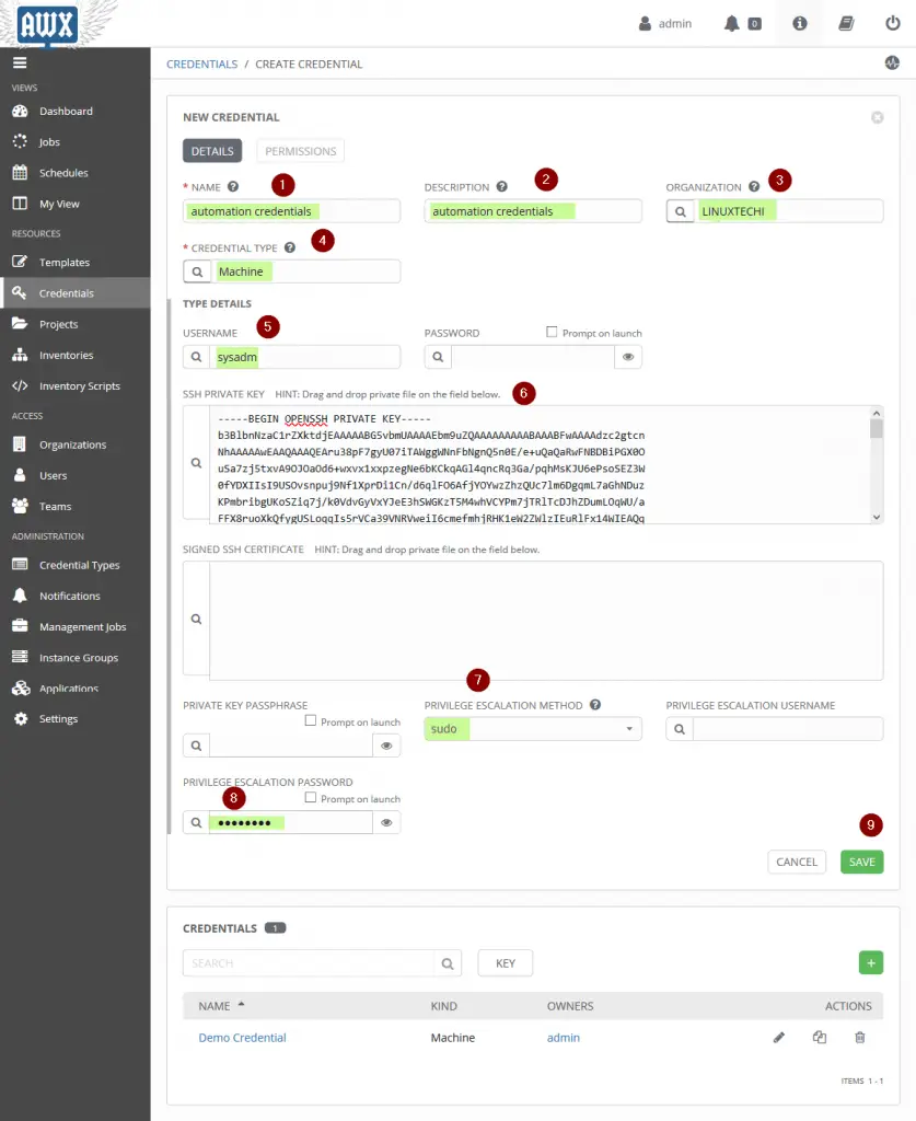 Ansible-AWX-CREATE-CREDENTIAL