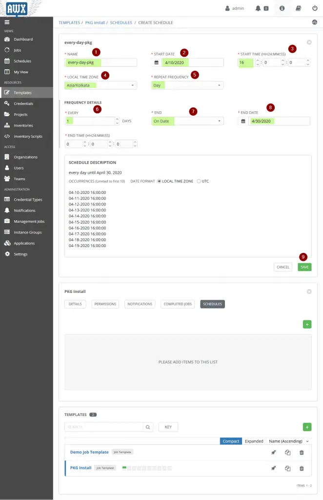 Ansible-AWX-CREATE-SCHEDULE