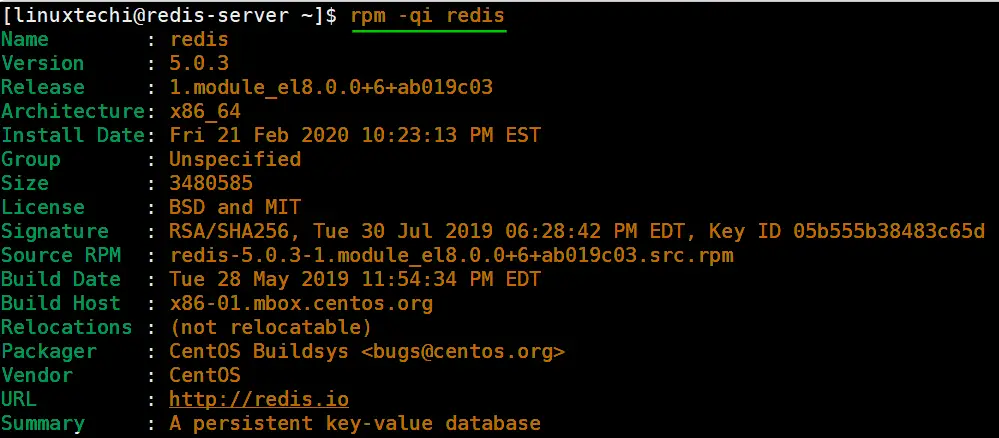 redis-rpm-info-command