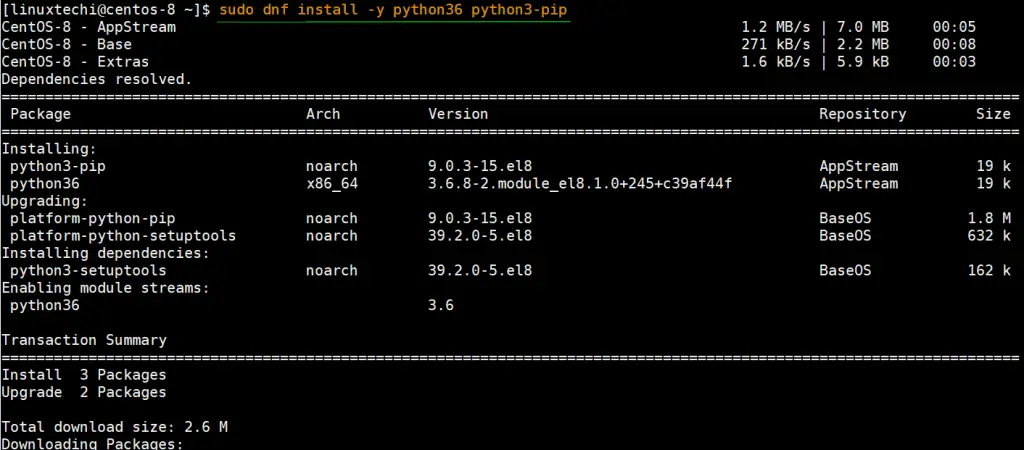dnf install python36 python3