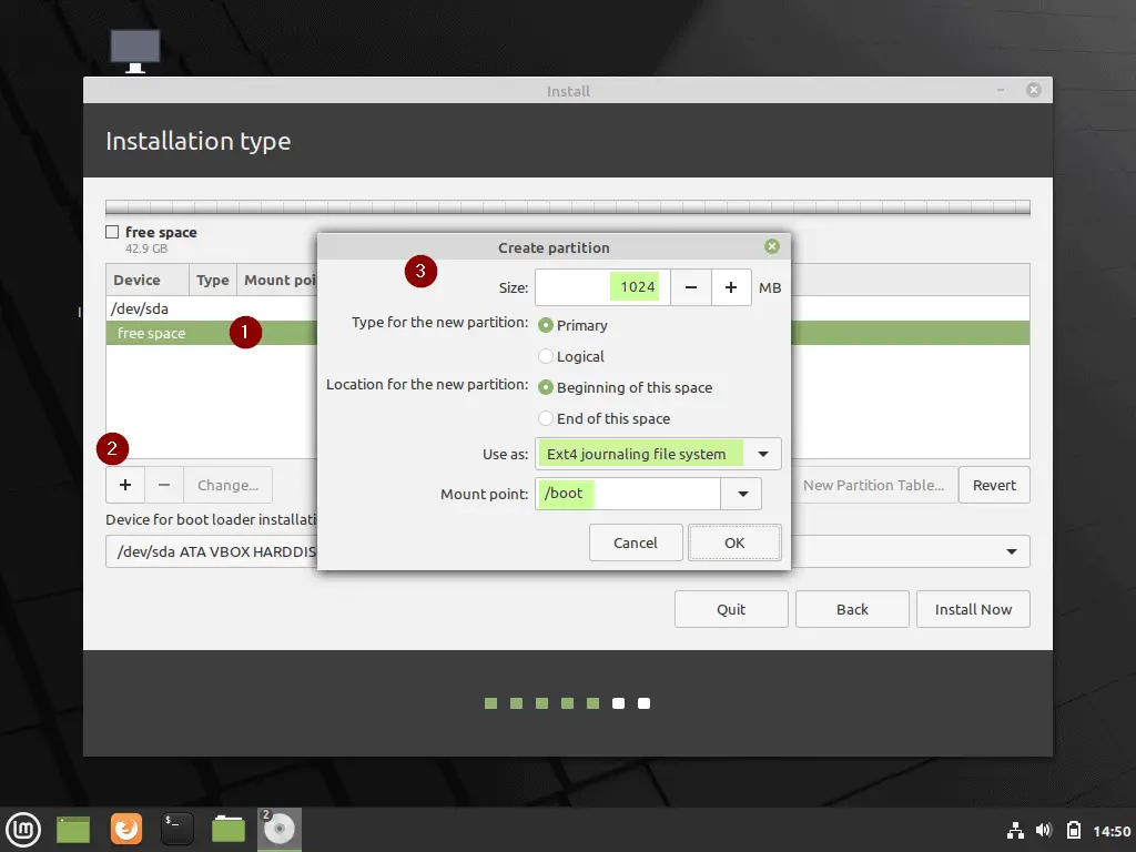 Boot-Partition-Creation-LinuxMint20-Installation