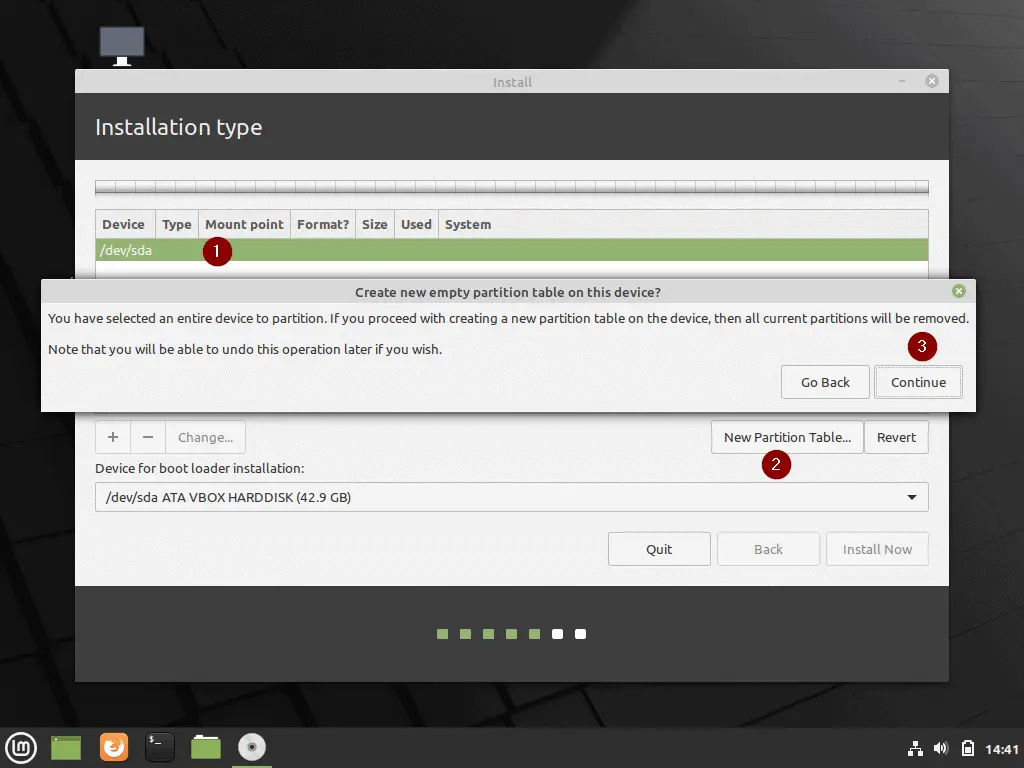 Create-New-Partition-Table-LinuxMint20-Installation