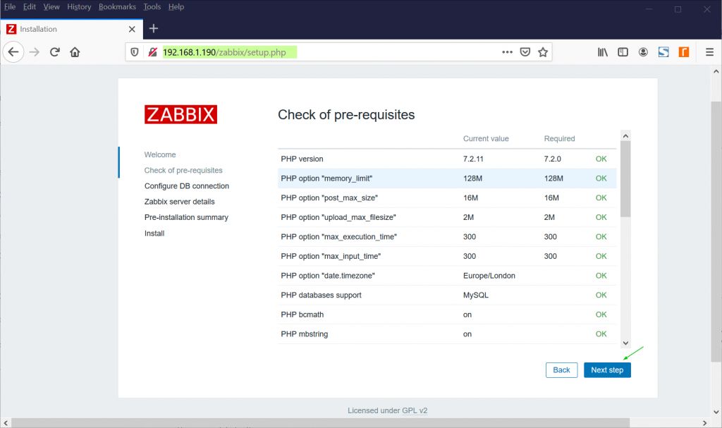 Pre-requisites-check-zabbix-gui-centos8